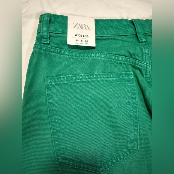 Zara High Rise Green Wide Leg Jeans Size 8 - Picture 7 of 15